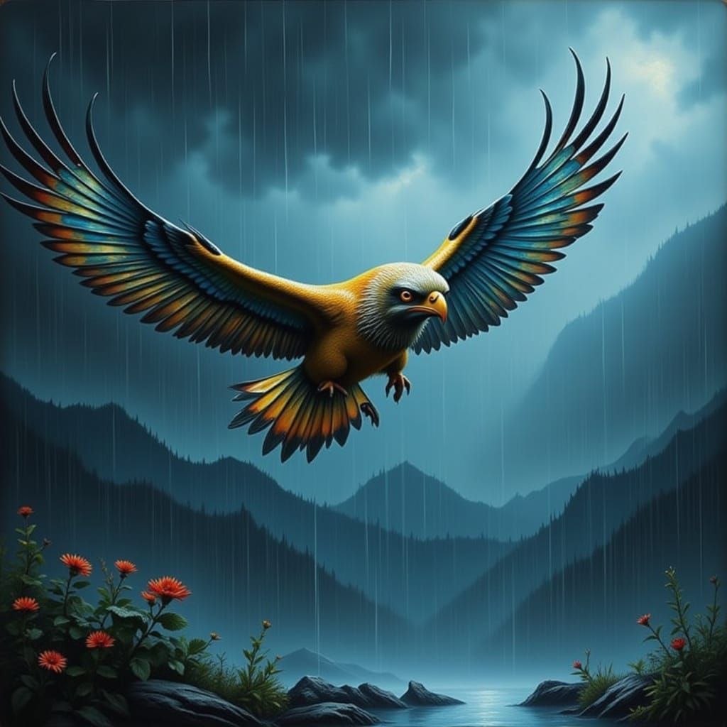 Birds Flying Through Flux Rain