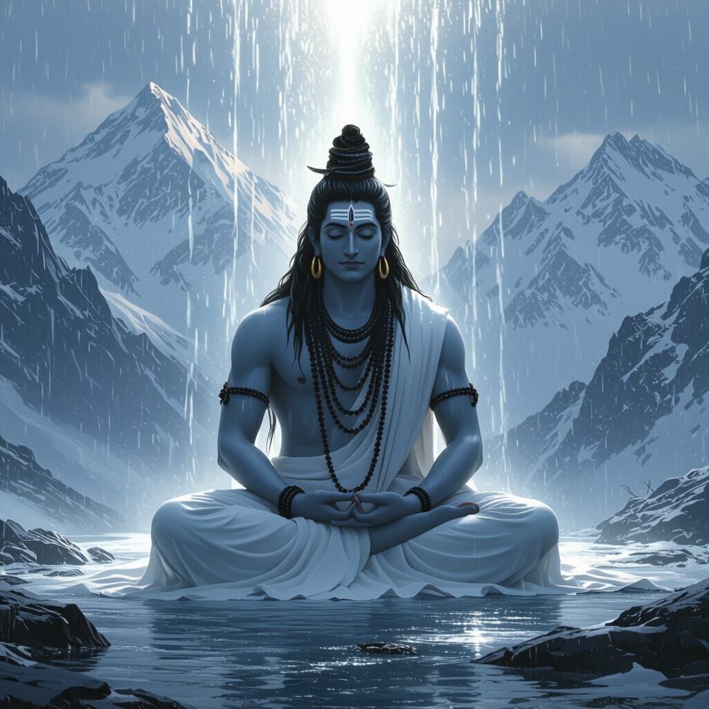 Lord Shiva Meditating on Mount Kailash in Divine Light