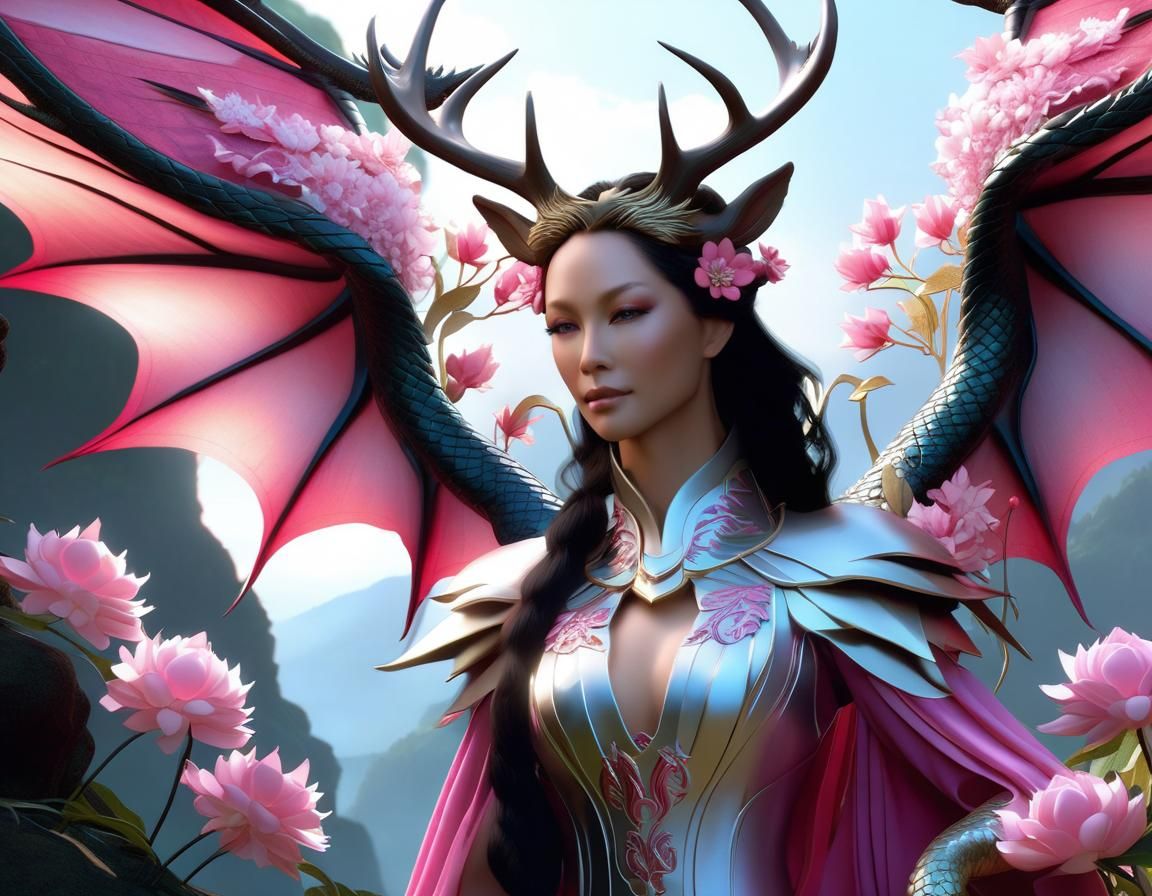 Dragon Woman with Antlers and Wings