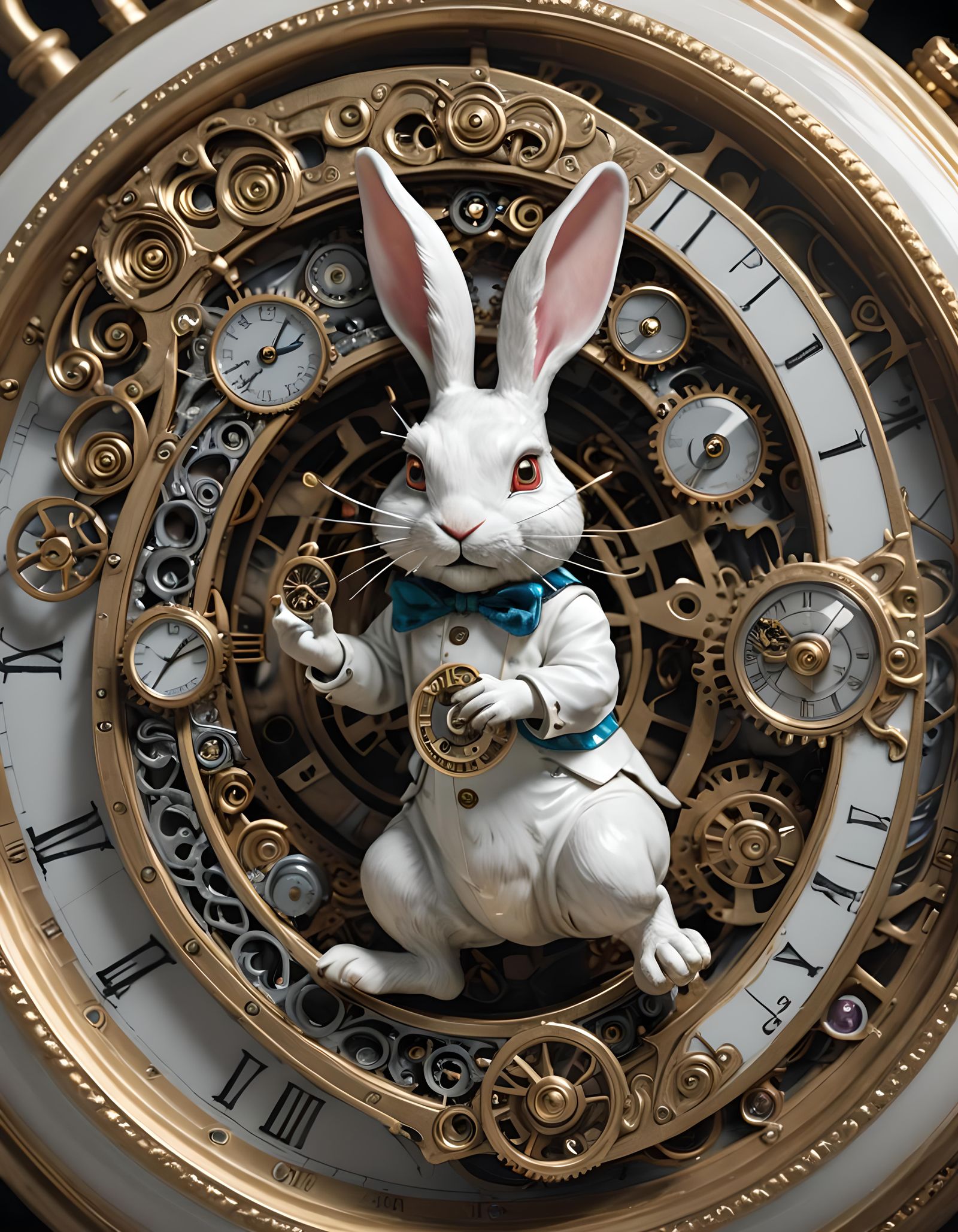 Surreal White Rabbit with Wonderland View