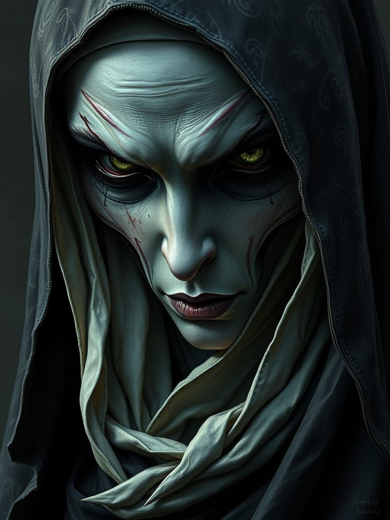 Haunting Portrait of a Nun in Art Nouveau Style