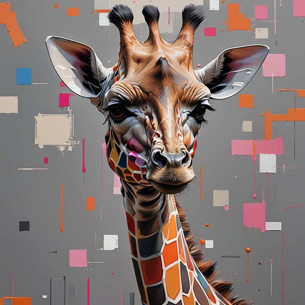 Abstract Giraffe Portrait in Mondrian Style