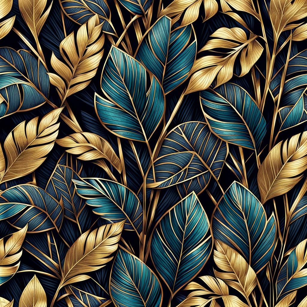 Art Deco Leaves in Geometric Pencil Sketch