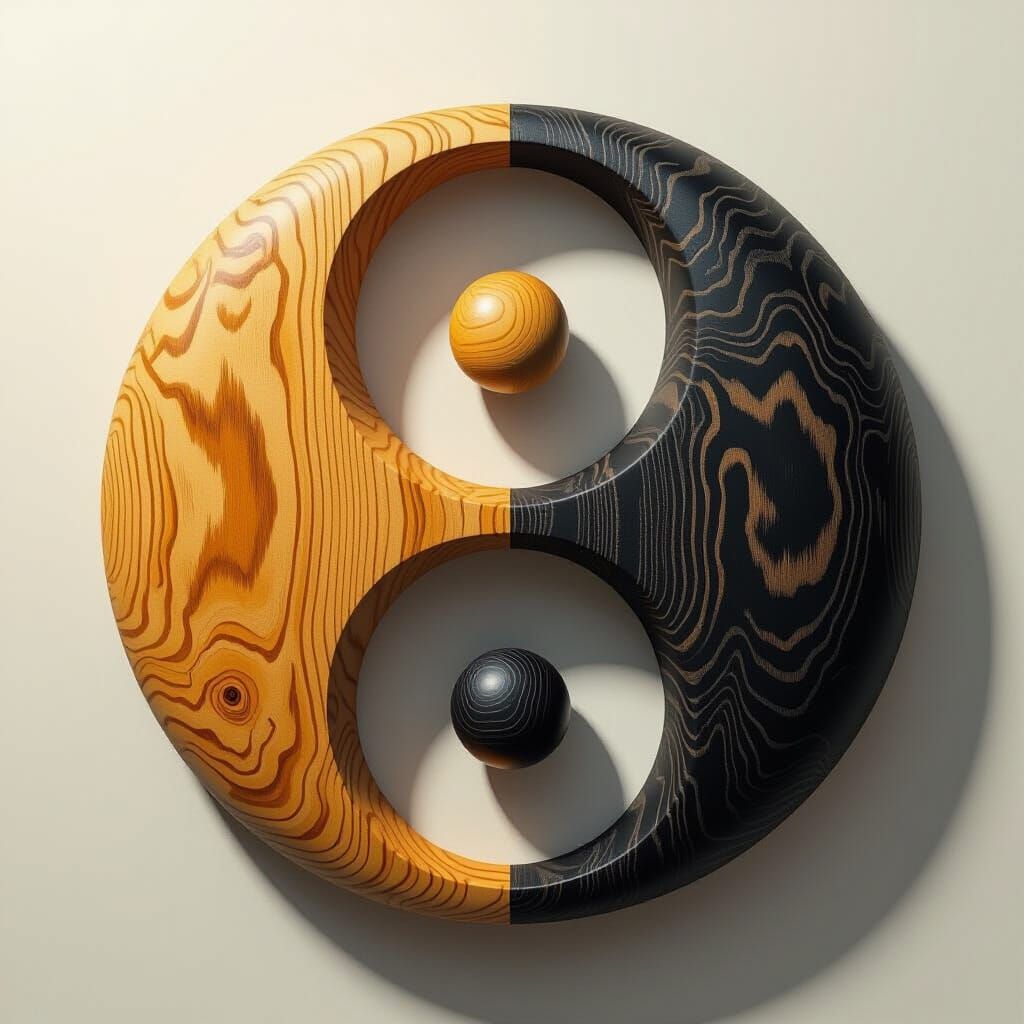 Yin and Yang Symbol in Wood and Metal