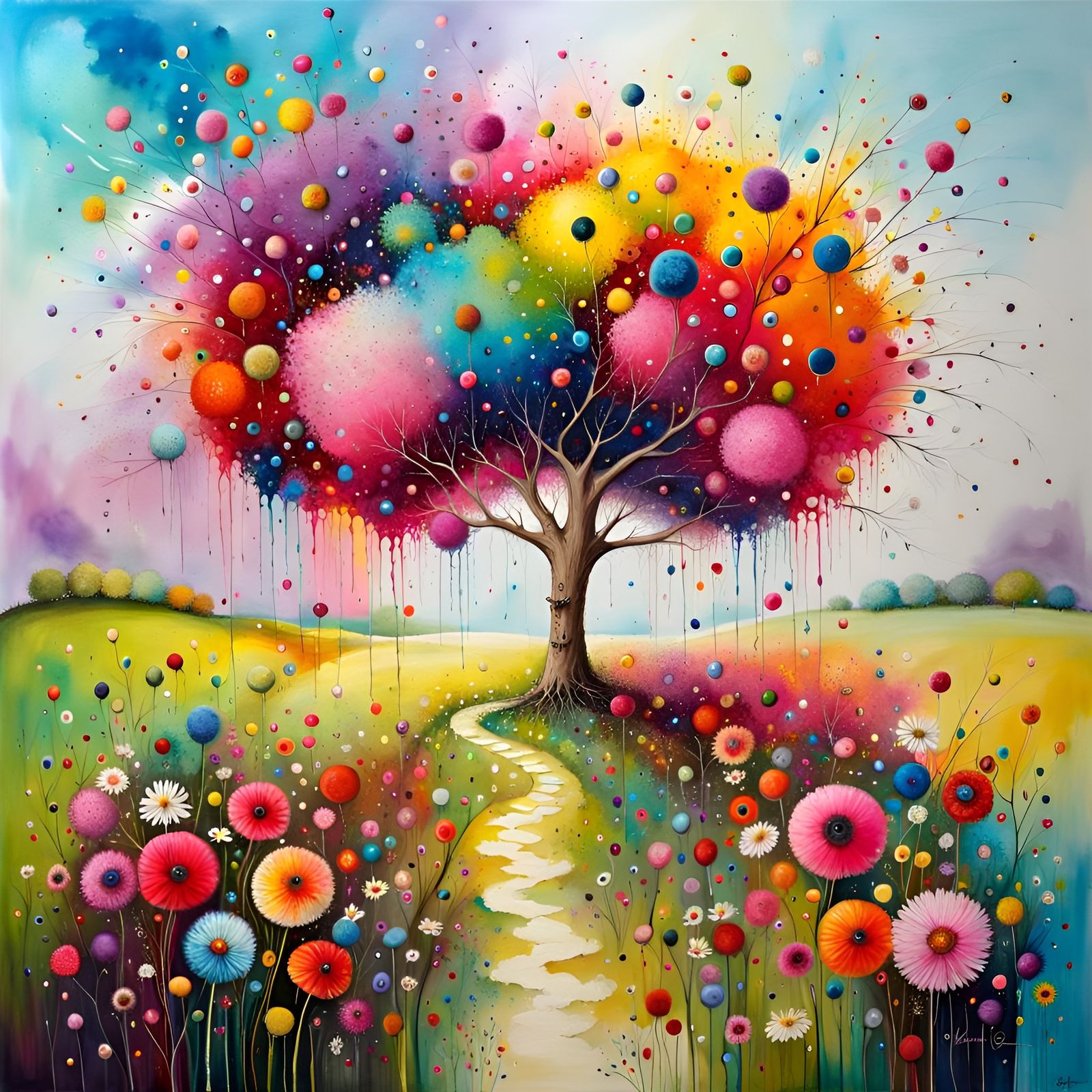 Summer Walk: Vivid, Detailed Abstract Floral Art