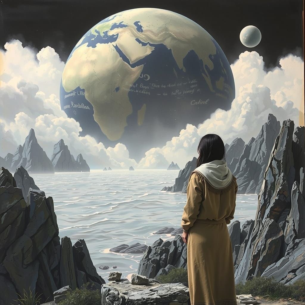 Awestruck Figure Gazing at Earth: Expressionist Impasto Pain...