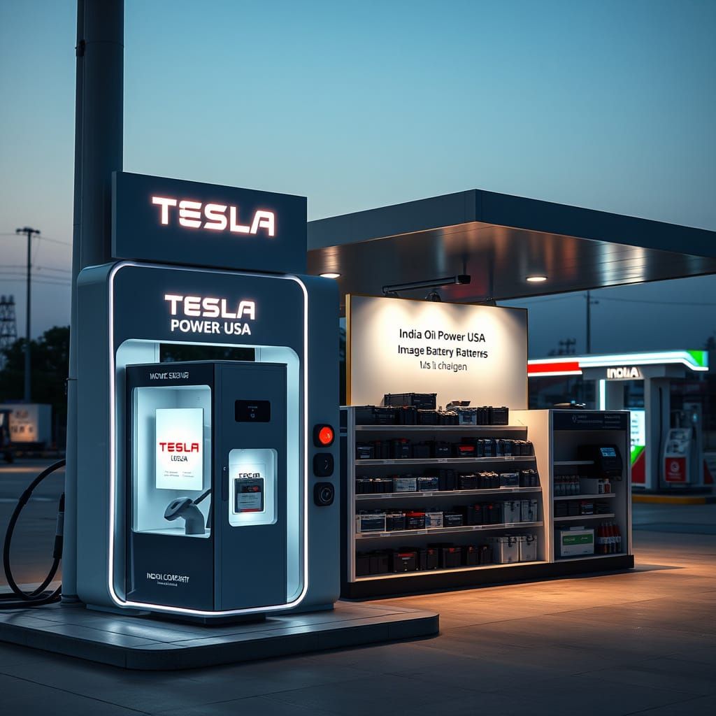 Electric Vehicle Charging Station in Futuristic Indian Petro...