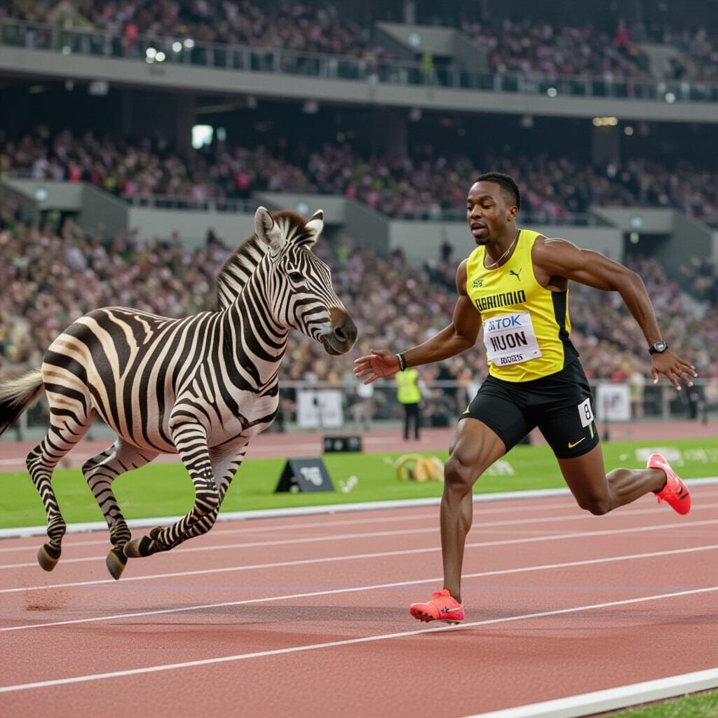 Zebra Races Sprinter in Humorous Competition