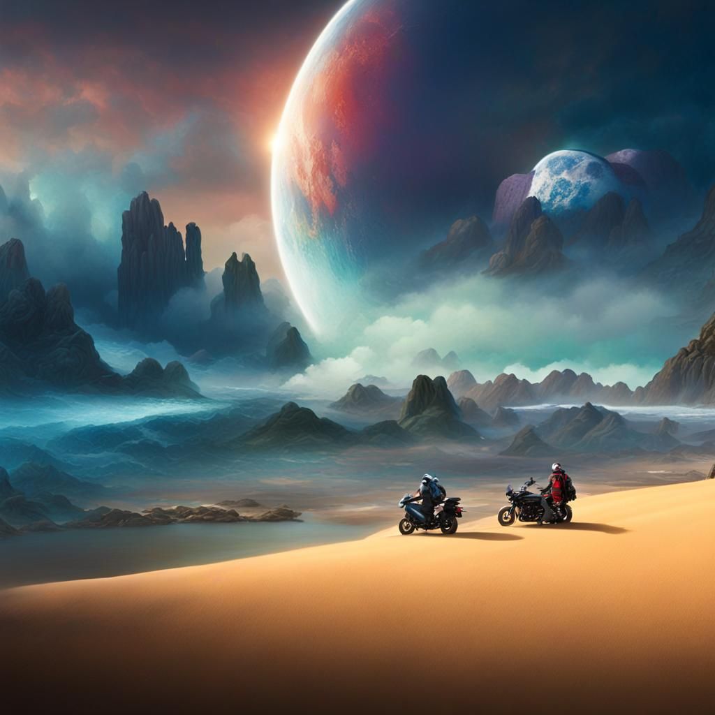 Synthwave Beach Vacation Floating in Space