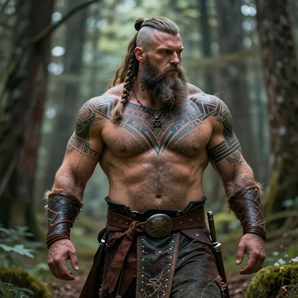 Viking Warrior Portrait with Mohawk and Braids