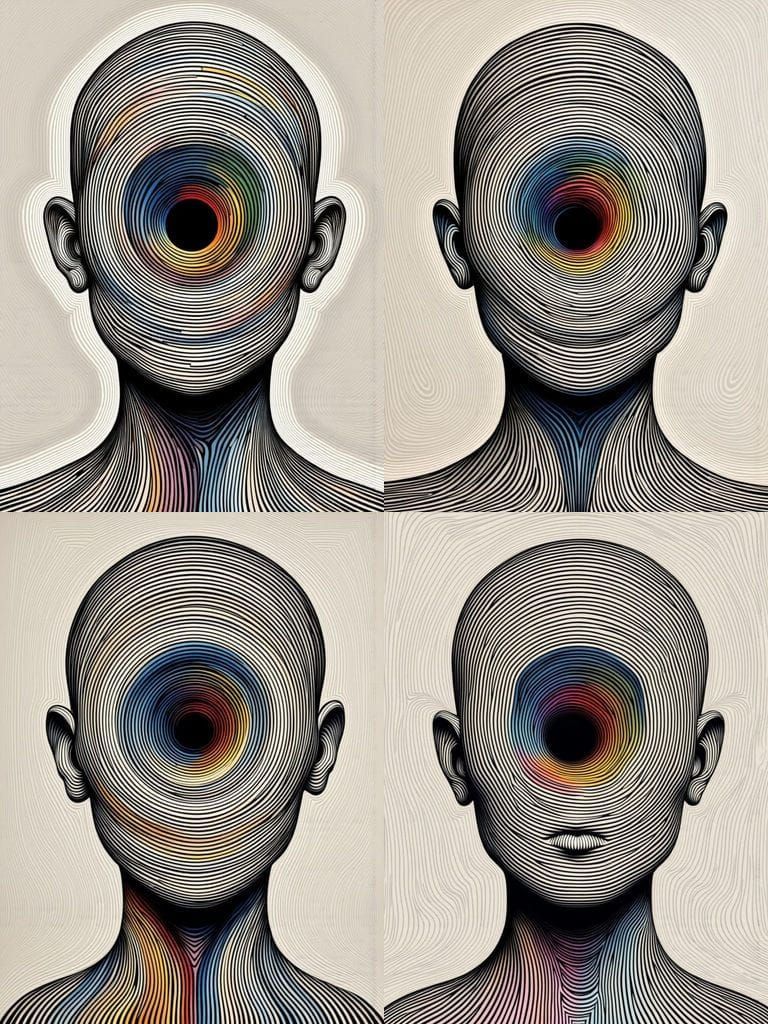 Stark Graphic Face with Kaleidoscope Stripes