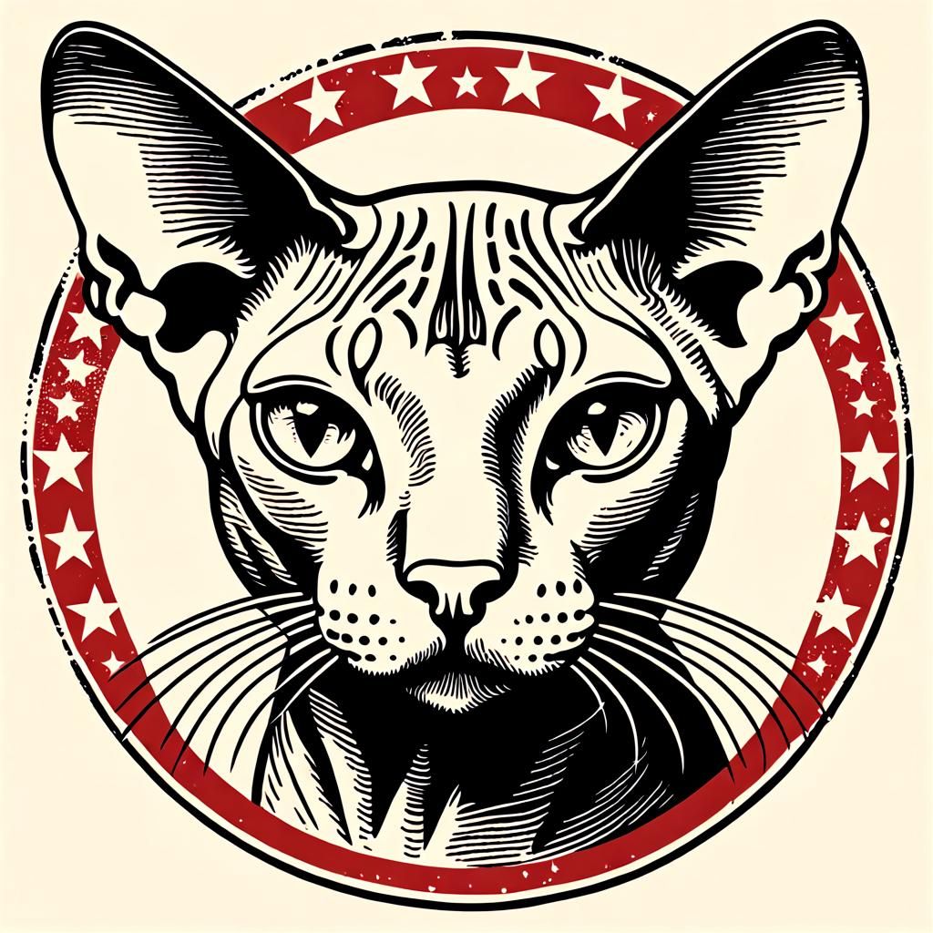 Sphynx Cat Woodcut Stamp for Voting Day