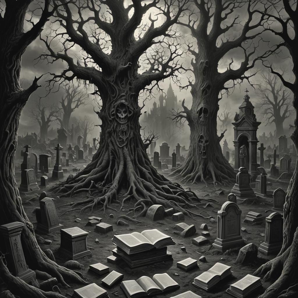 Lovecraftian Dark Land of Twisted Trees and Tombstones