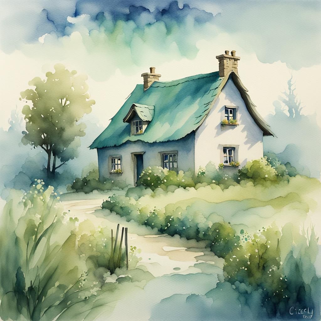Dreamy European Landscape in Watercolor