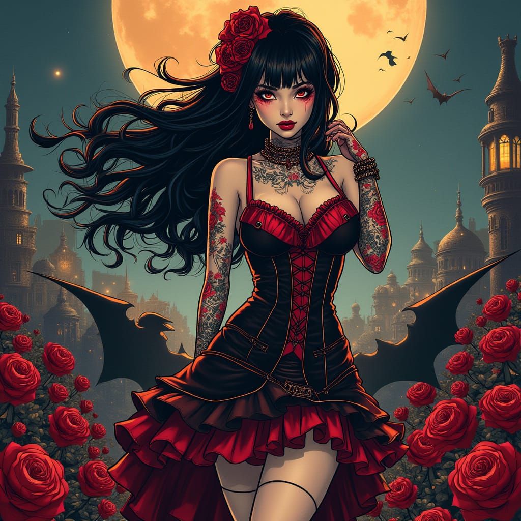 Steampunk Woman in Goth-Punk Anime Style