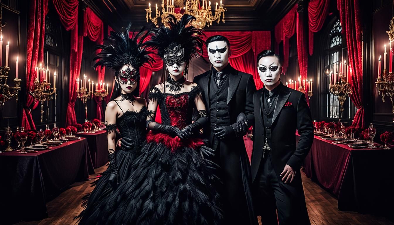 East Asian Gothic Couple at Masquerade Ball