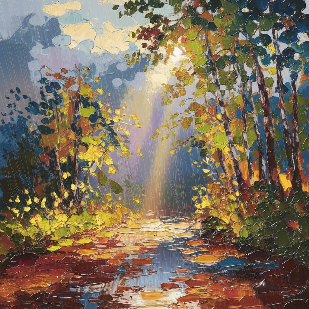 Forest After Rain: Impasto Painting with Sunlight