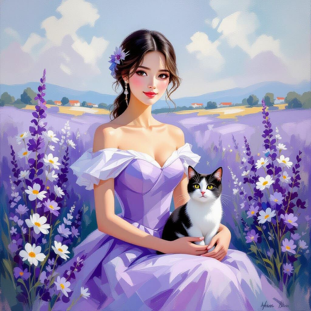 Monochromatic Purple and White Dreamscape Painting