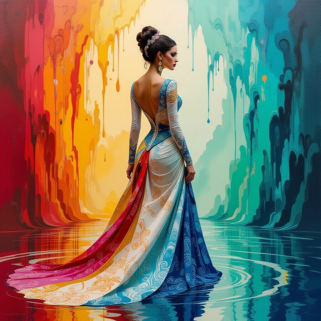 Zentangle Woman in Dreamlike Oil Painting Scene