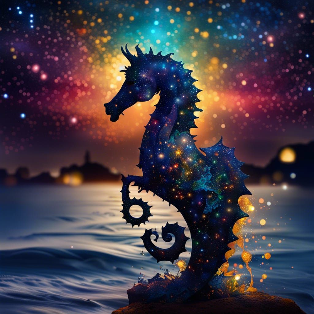 Starry Seahorse Silhouette: Detailed Digital Art