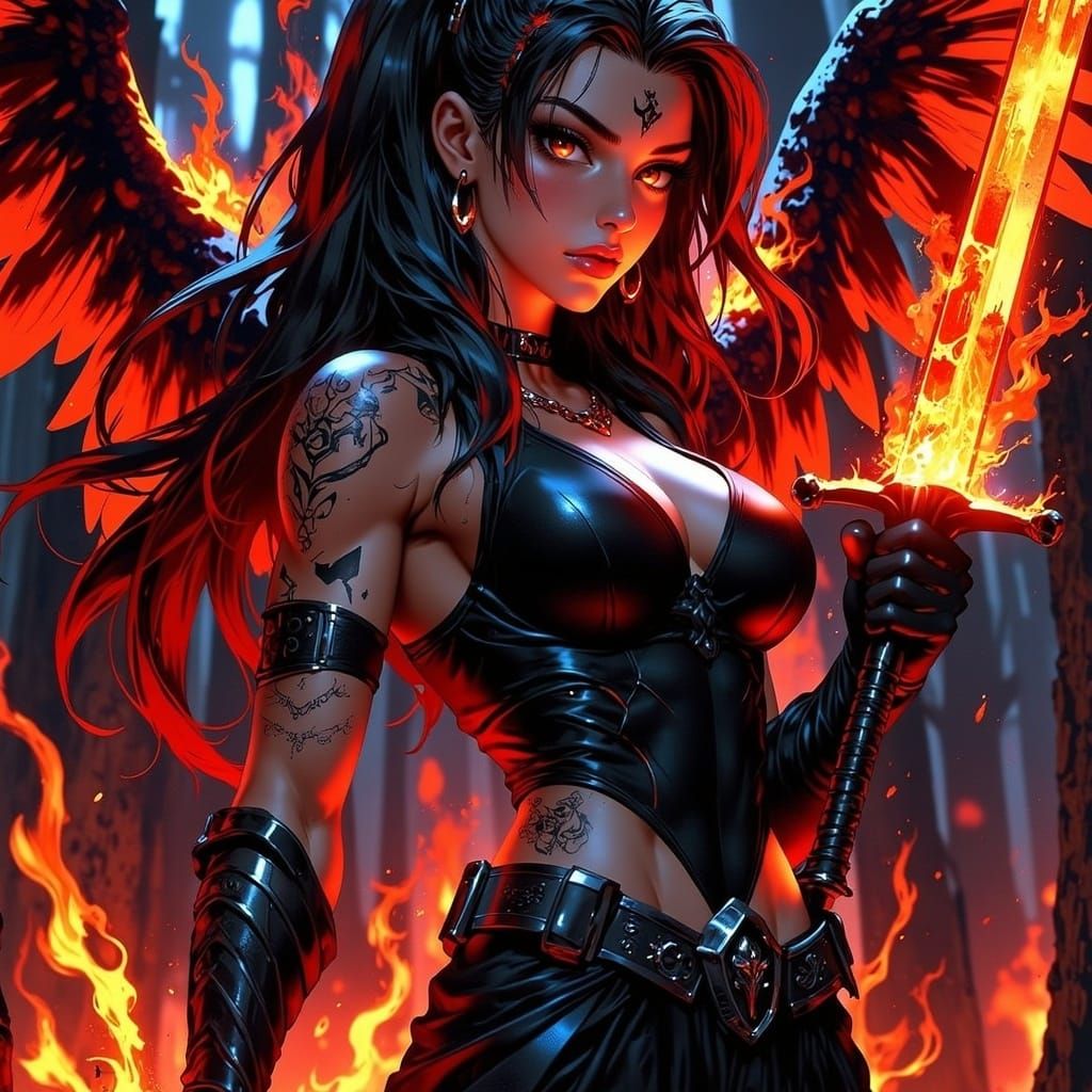 Fiery Warlock Kaelira Duskfire Commands Dark Power