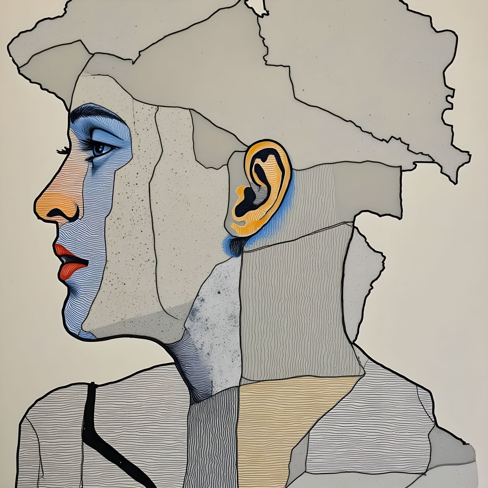 Abstract Profile Drawing with Detailed Ear in 2025 Style