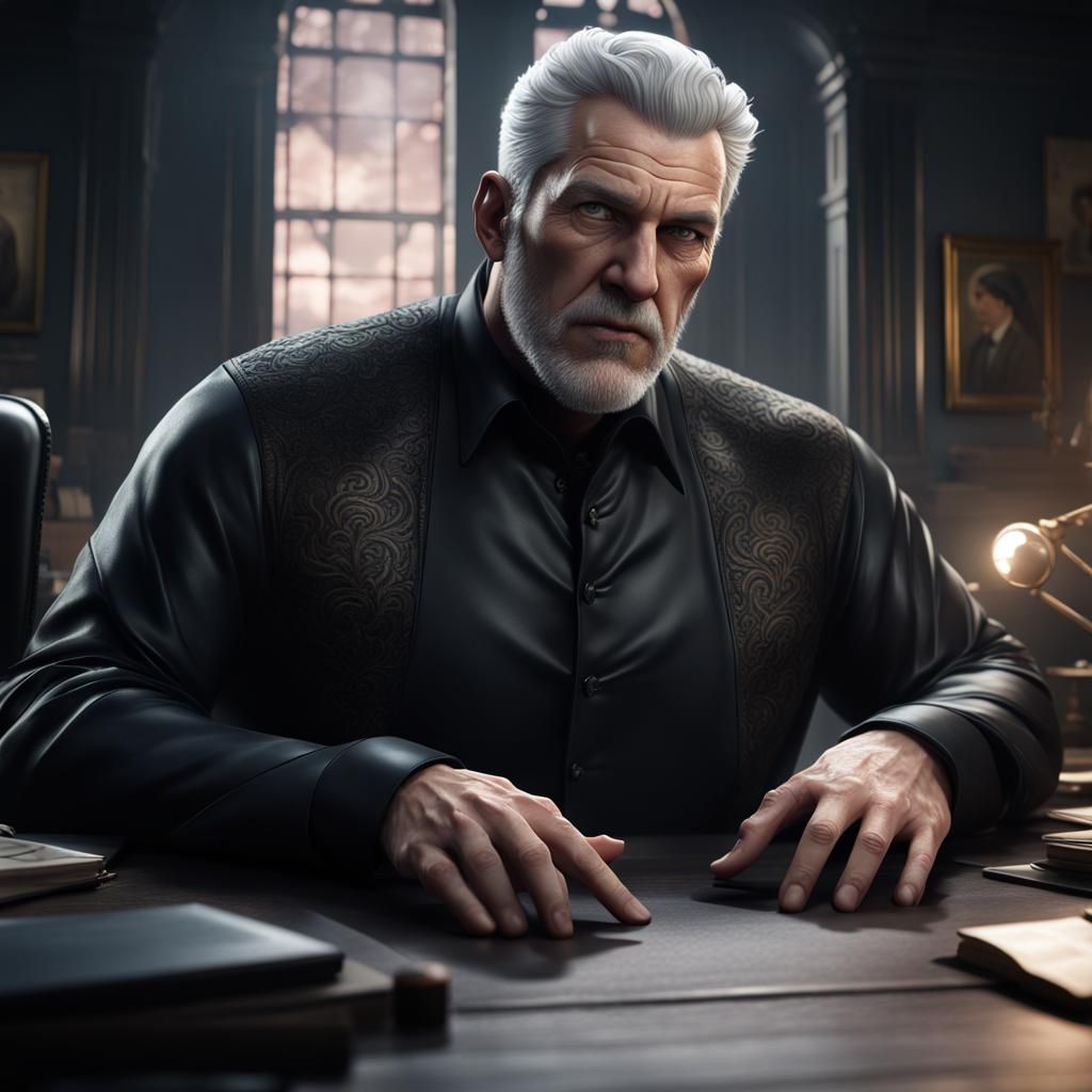 Detailed Portrait of a Snarling Man in Silk