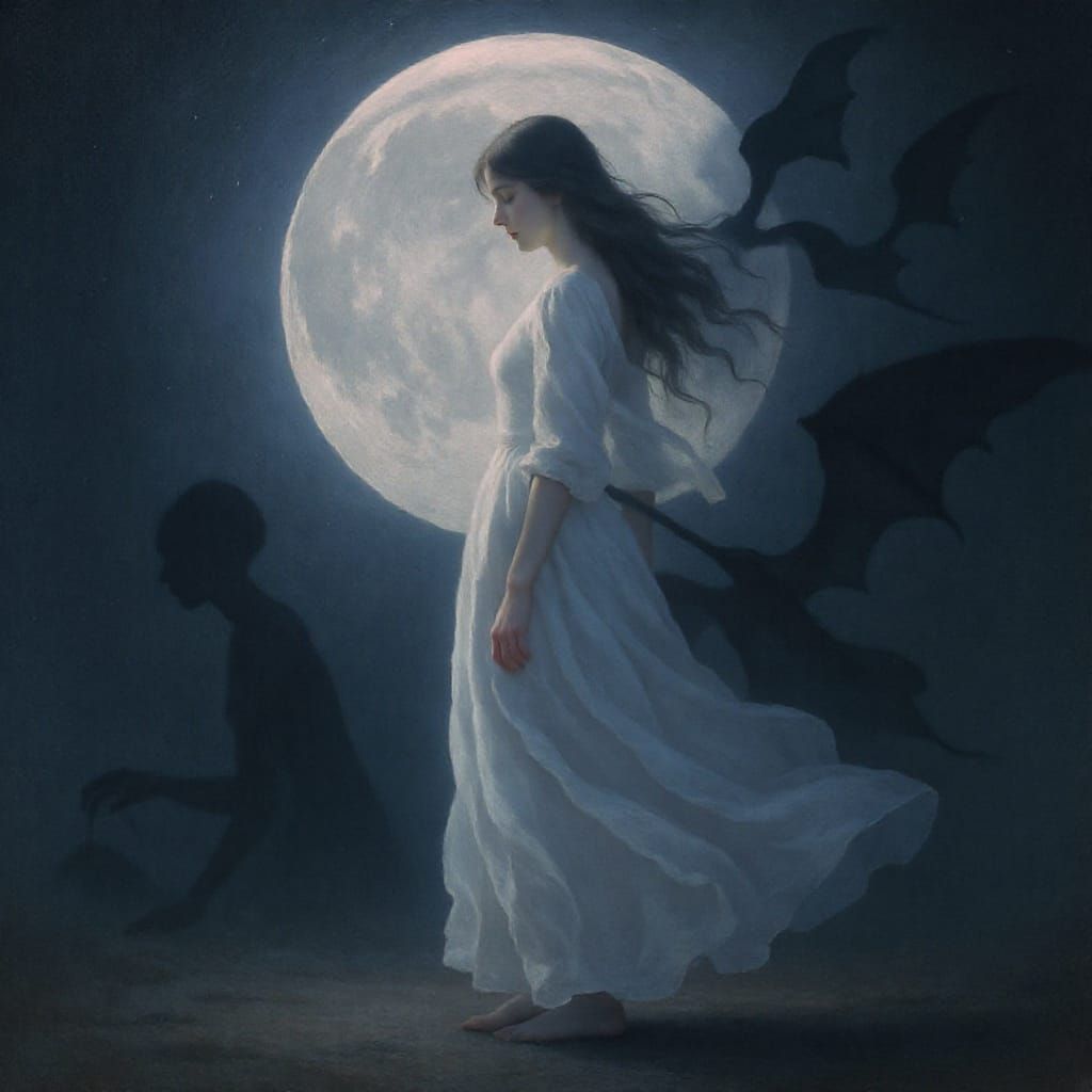 Ethereal Moonlight: A Woman in Dreamy Surrealism