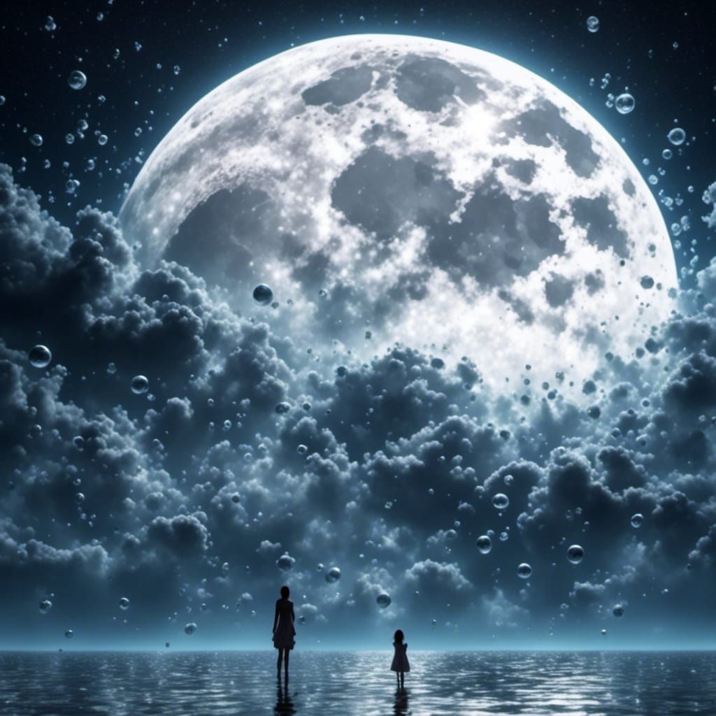 Epic Moon and Bubbles Digital Matte Painting
