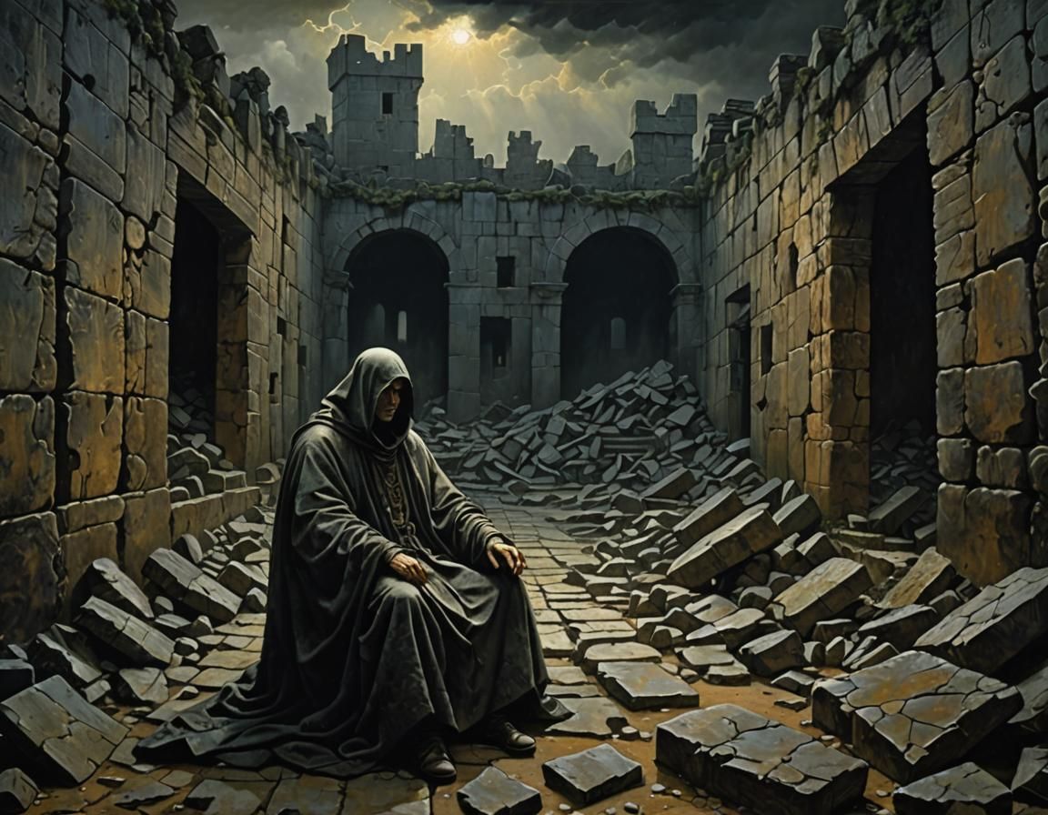 Fallen God's Realm in Dark Surrealist Style