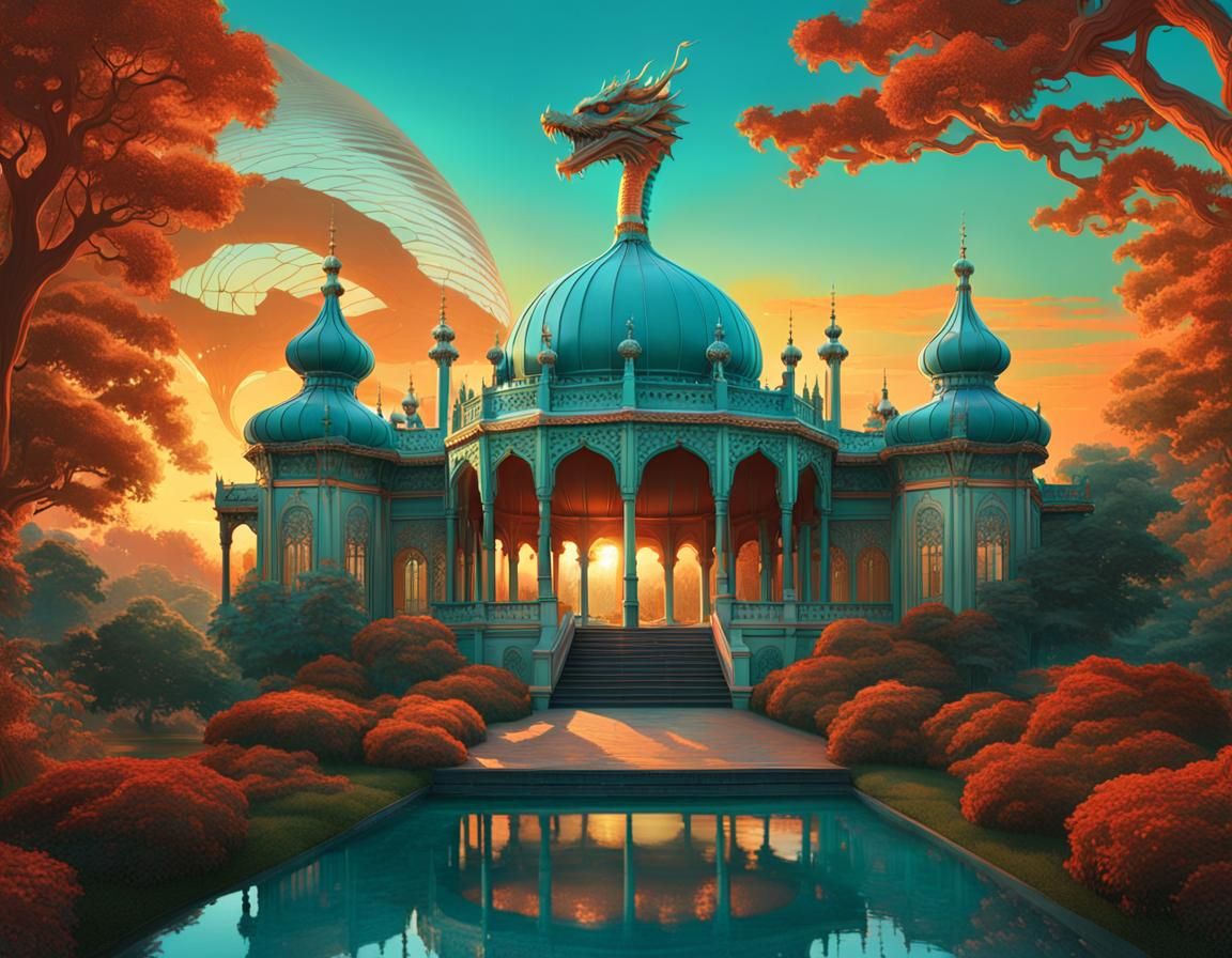 Brighton Pavilion with Dragon, Fantasy Concept Art