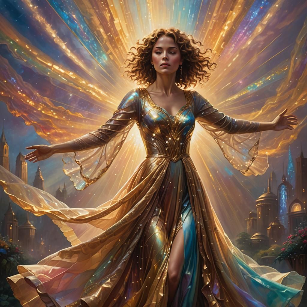 Ethereal Woman in Golden Light: A Fantasy Art Piece