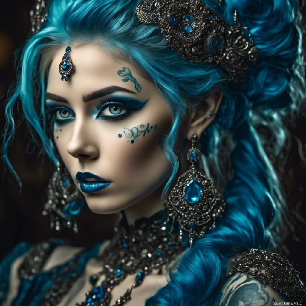 Flirty Blue-Eyed Woman with Tattoos and Piercings