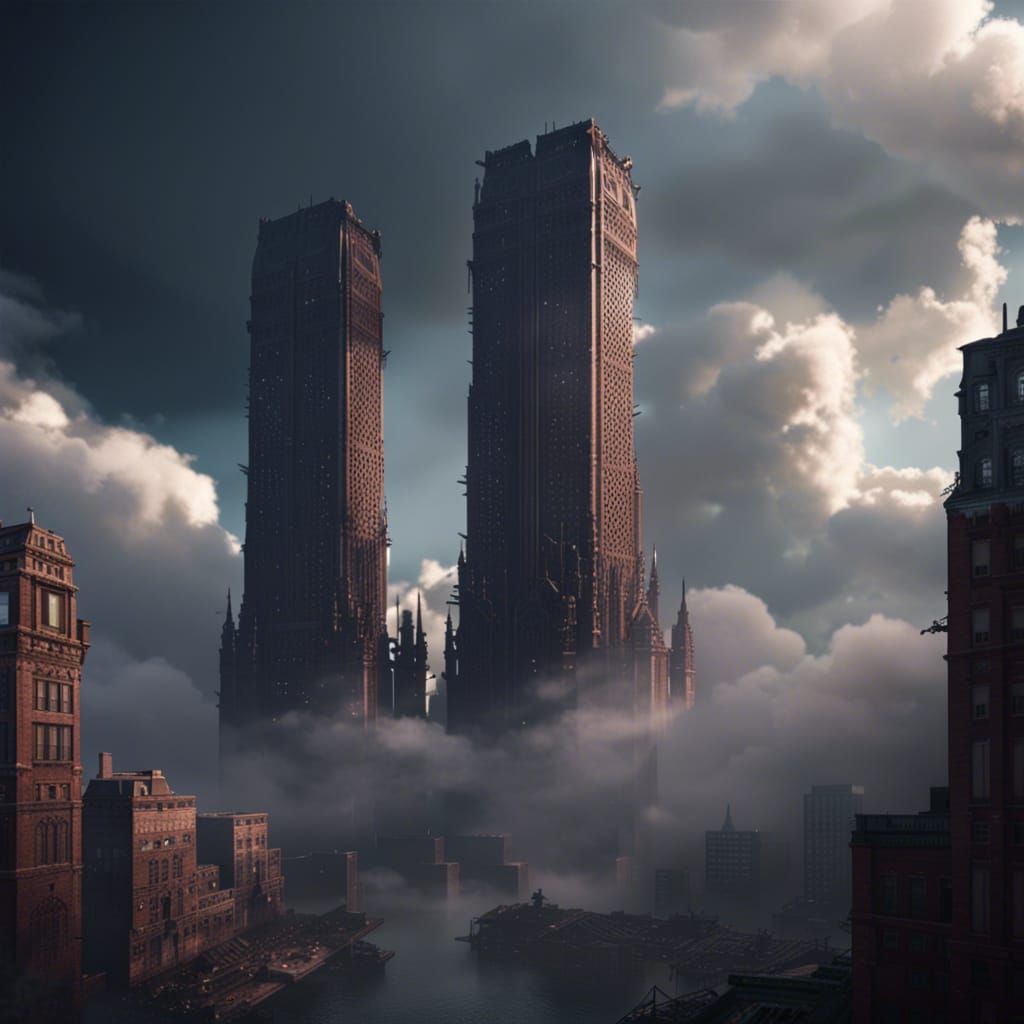 Twin Towers Rebuilt by Clouds: Fantasy Concept Art