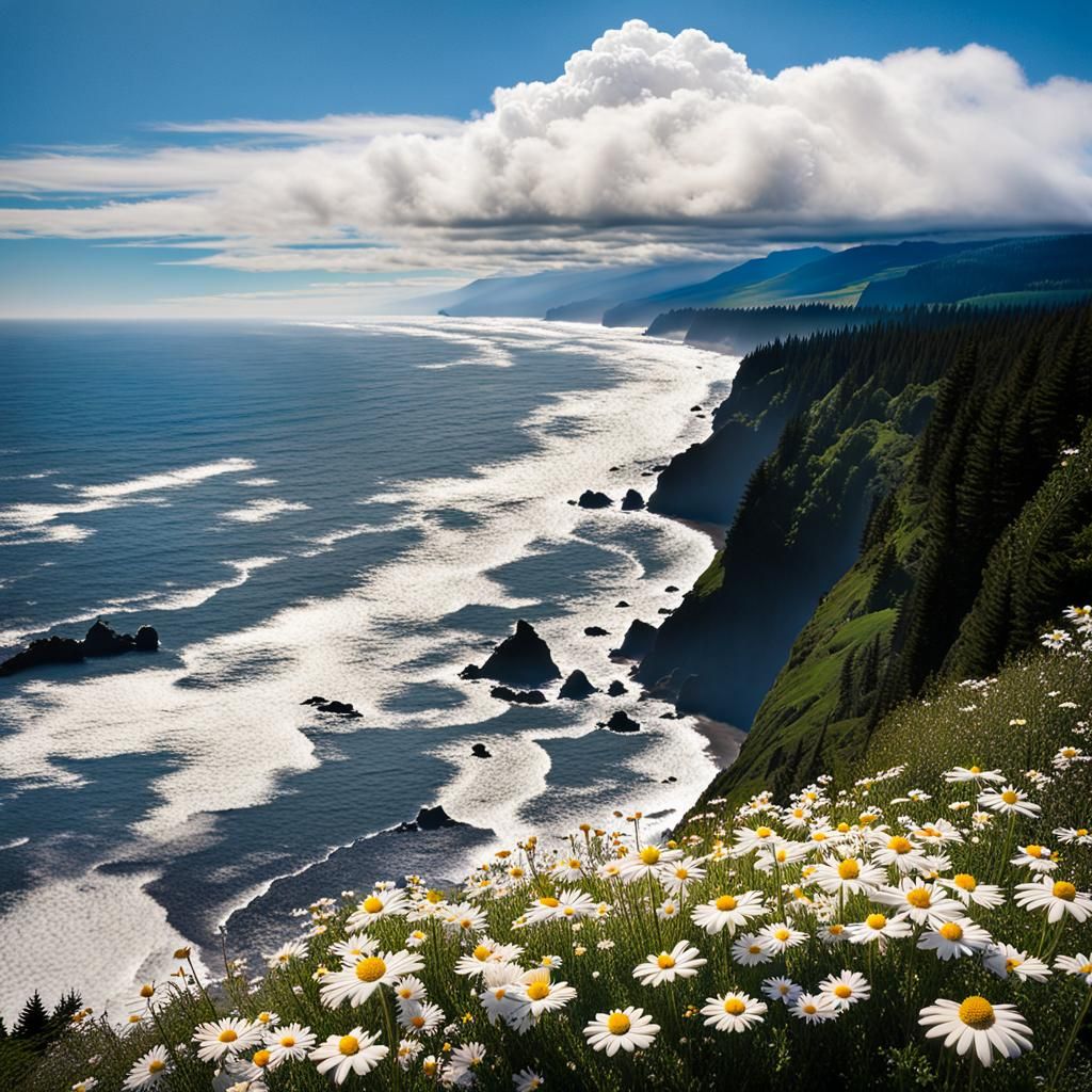 Oregon Coast Daisies Under Parrish Skies