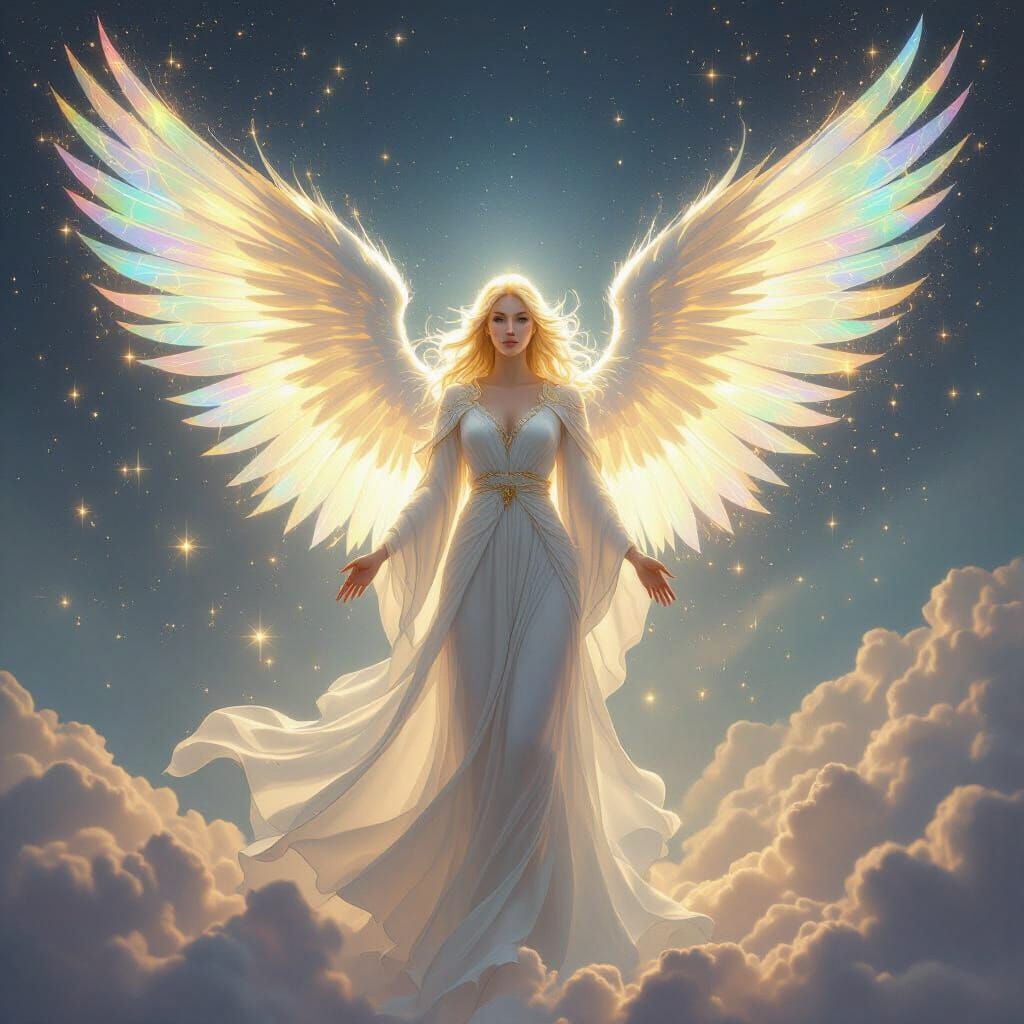 Heavenly Angel of Light with Iridescent Wings