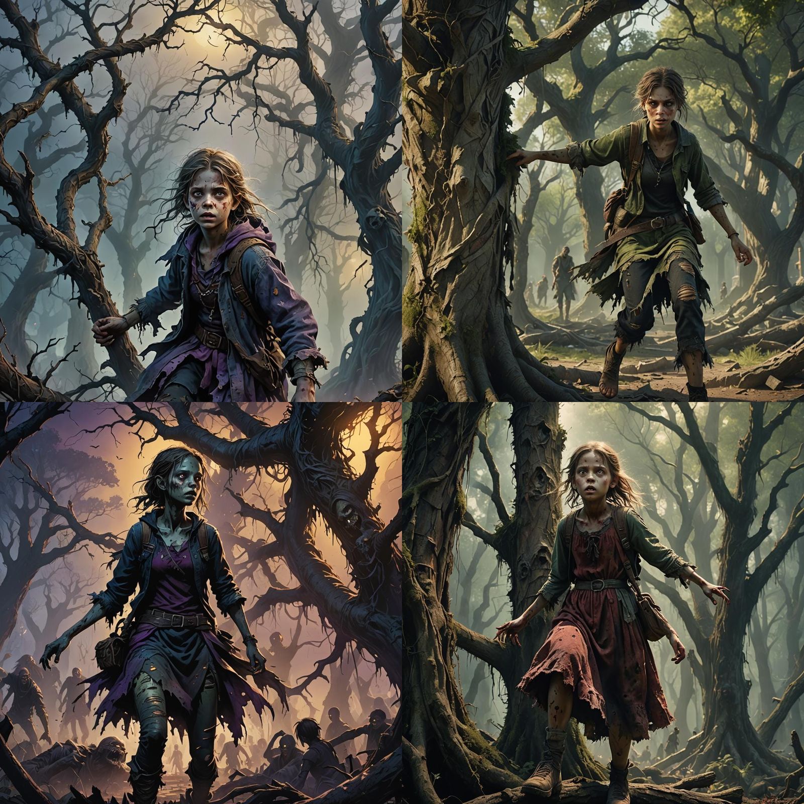 Frightened Girl Escaping Zombies in a Storm