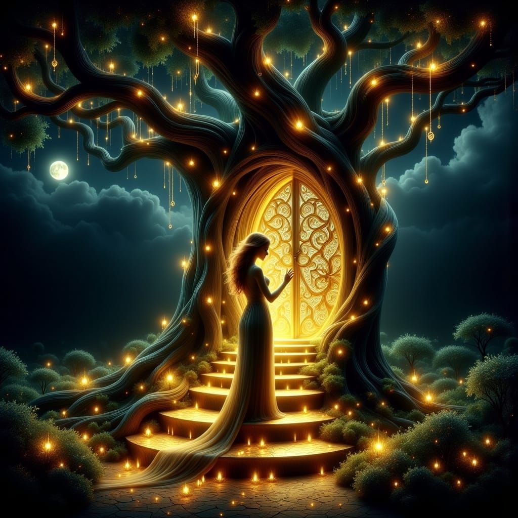 Magical Golden Gate in Enchanted Tree Hollow