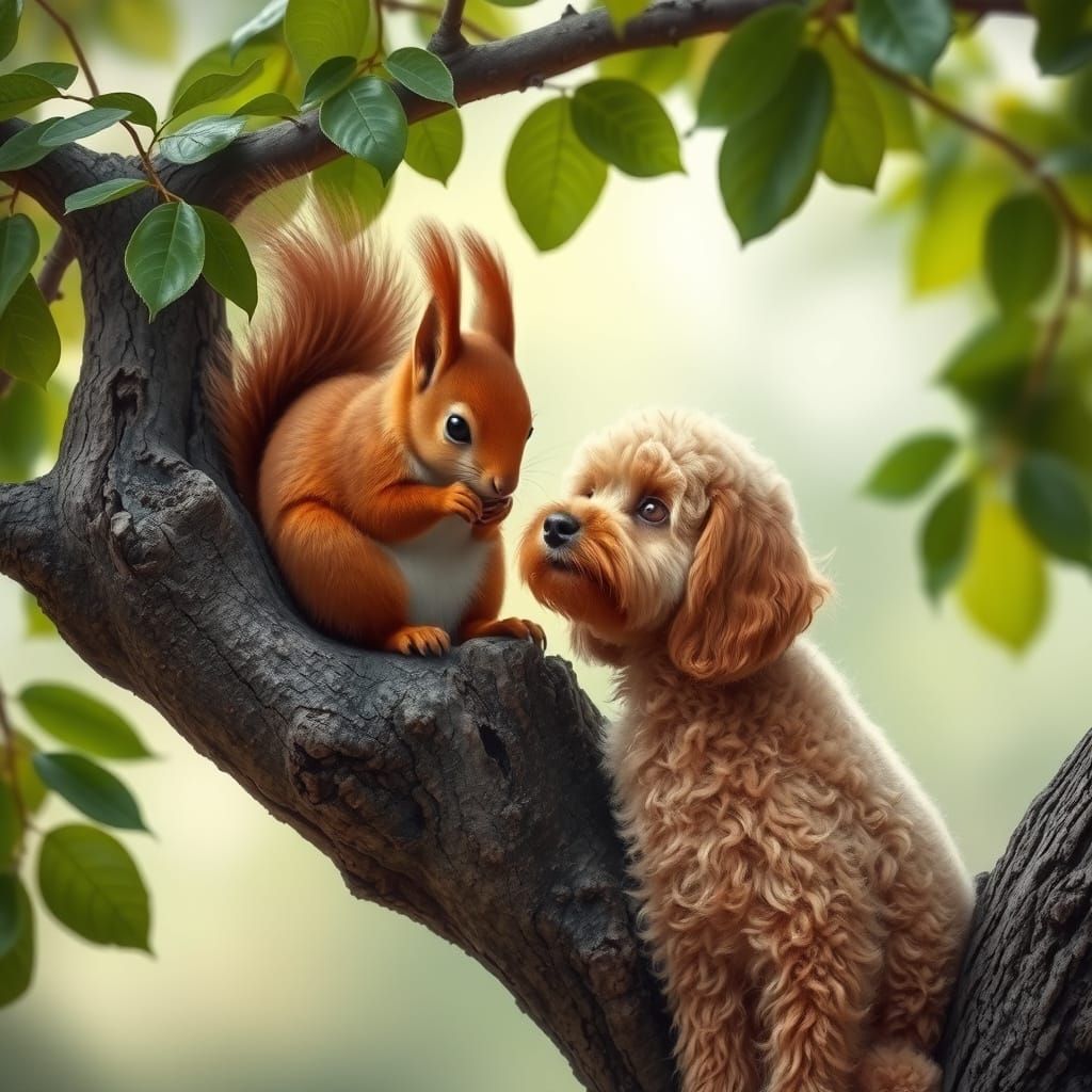 Squirrel and Dog in Photorealistic Style