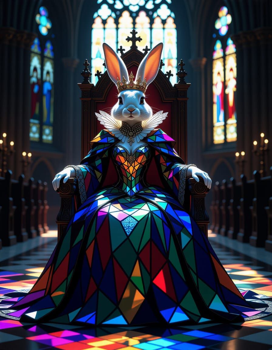Stained Glass Queen in Dark Fantasy Cathedral