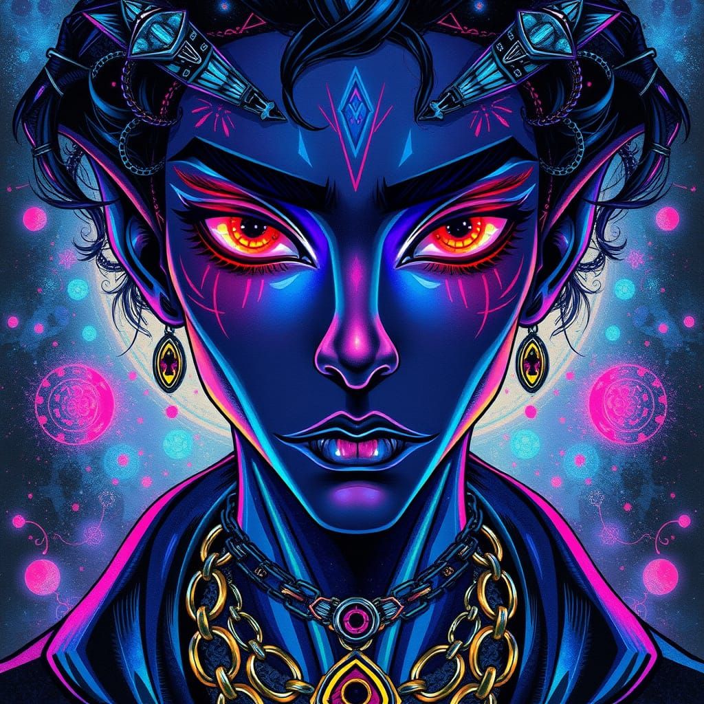 Gothic Neo-Anime Portrait with Iridescent Skin