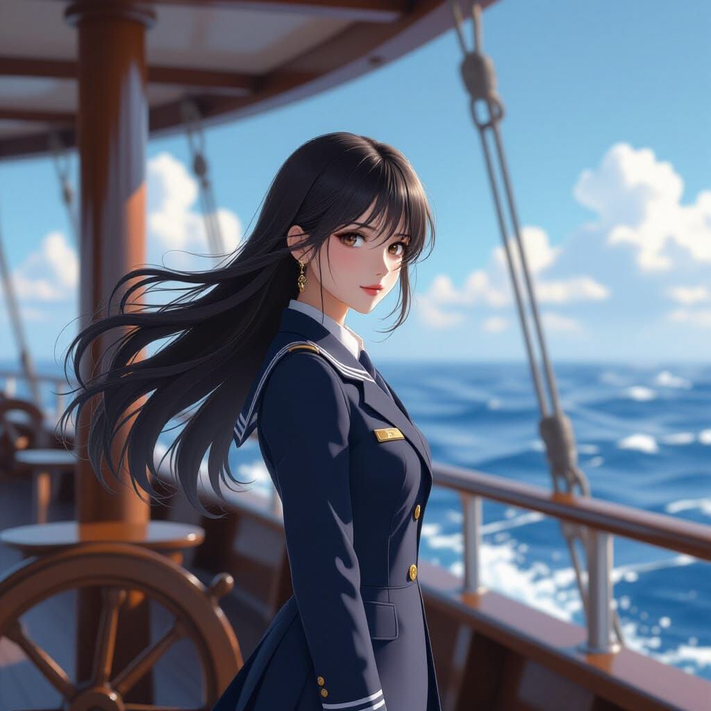 Secret Agent Japanese Girl Aboard Ship in Summer Uniform