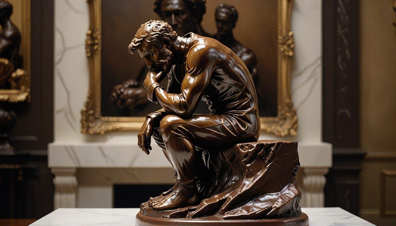 Chocolate Thinker Sculpture in Baroque Gallery, Photorealist...