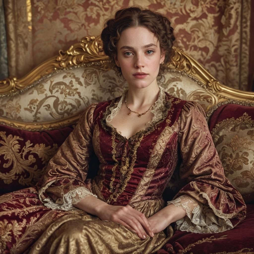 Victorian Lady Portrait with Opulent Fabrics