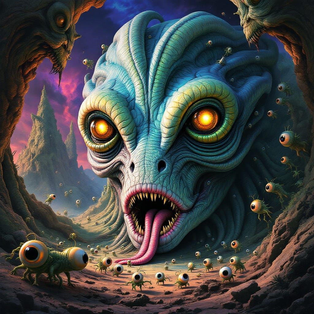 Giant Alien Fungaloid Head in a Surreal, Psychedelic Environ...