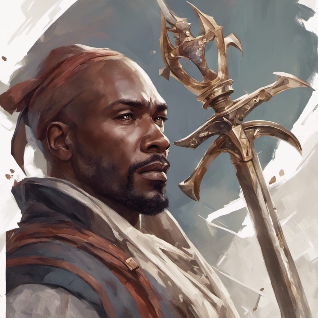 Morris Chestnut as Adventurer with Rapier: Art Nouveau Portr...