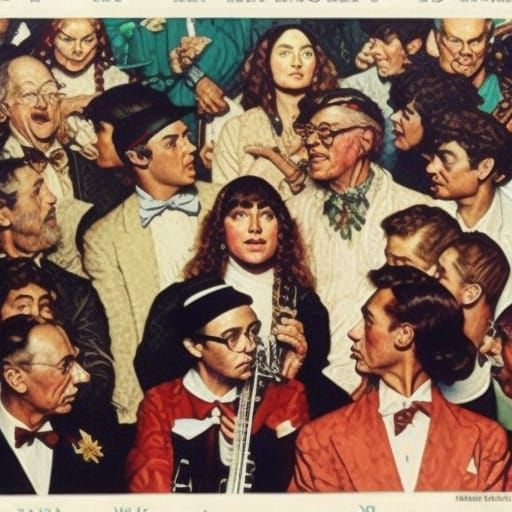 Psychedelic Hippie Concert in Rockwell Style