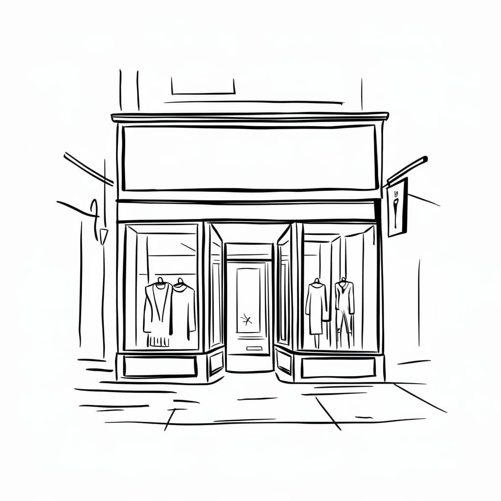 Minimalist Clothing Store Illustration in Black and White