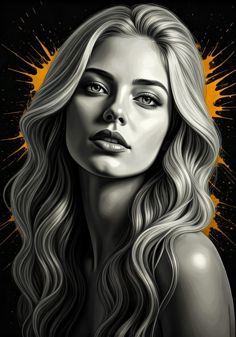 Abstract Charcoal Portrait of Woman with Honeycomb Texture