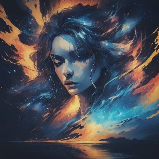 Futuristic Empress on Starlight Throne, Cosmic Gown